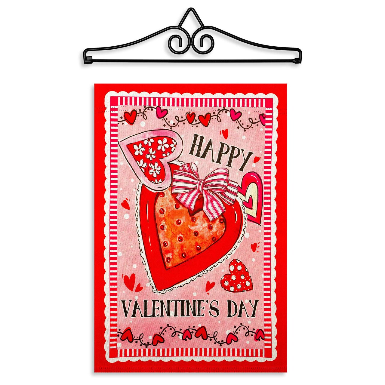 G128 Combo Pack Garden Flag Hanger 14IN & Garden Flag Happy Valentine's Day Heart Cookie Printed 12x18IN Double Sided